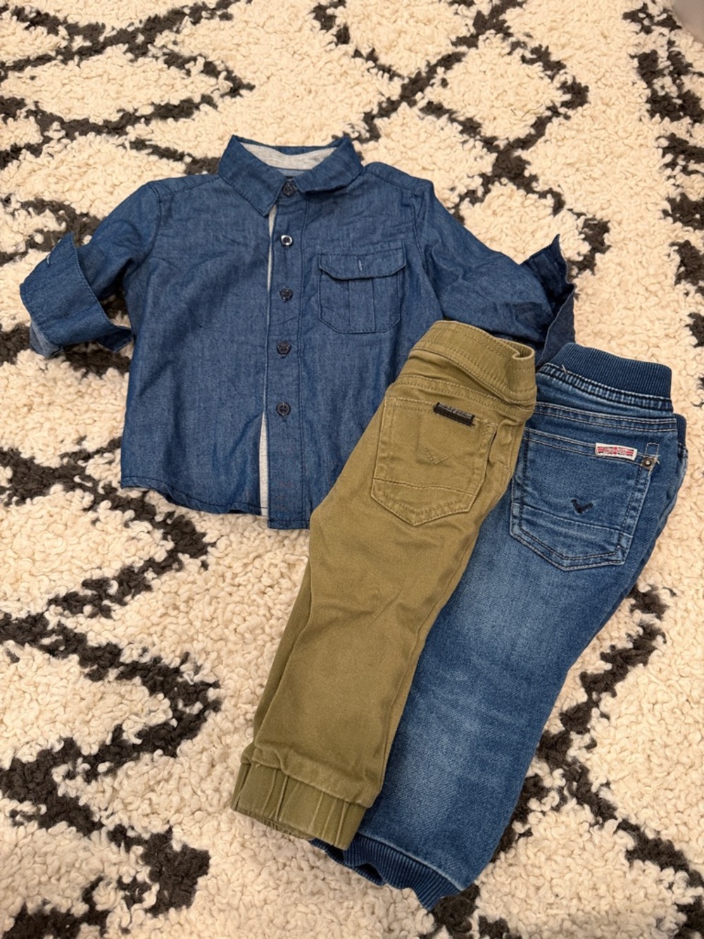 Hudson Bundle/ Blue Denim Button-Up Jacket with Olive and Denim Jogger Pants